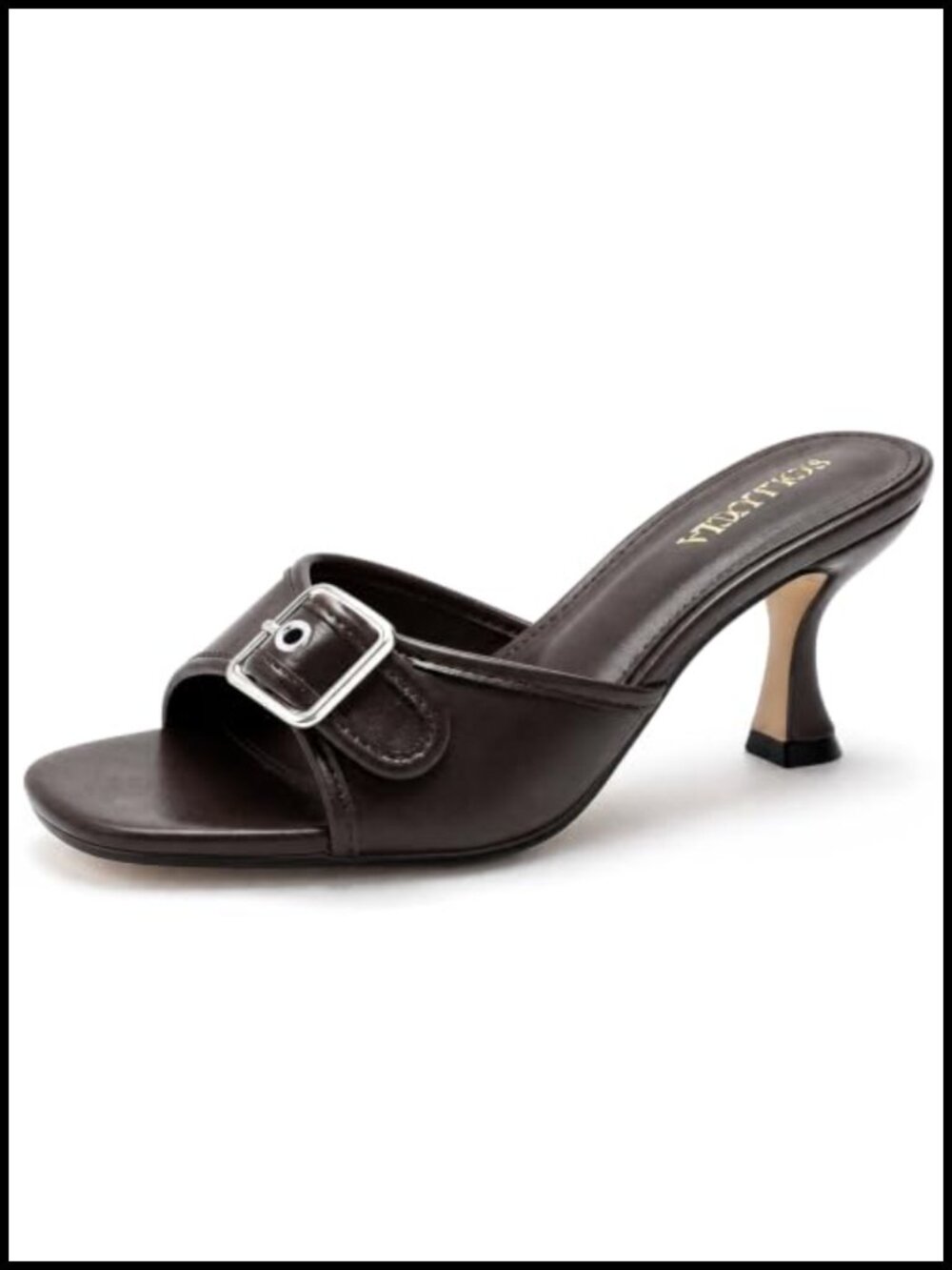 Women's Kitten Heels Square Open Toe Mules Backless Slip On Dressy Sandals Faux